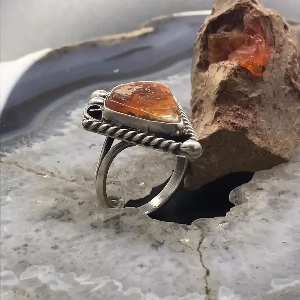 Vintage Native American Sterling Kite Carnelian Decorated Ring Size 8 For Women